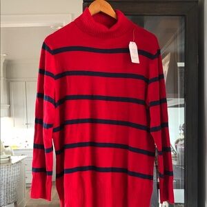 Time and Tru Women's Red and Black Striped Turtleneck Sweater